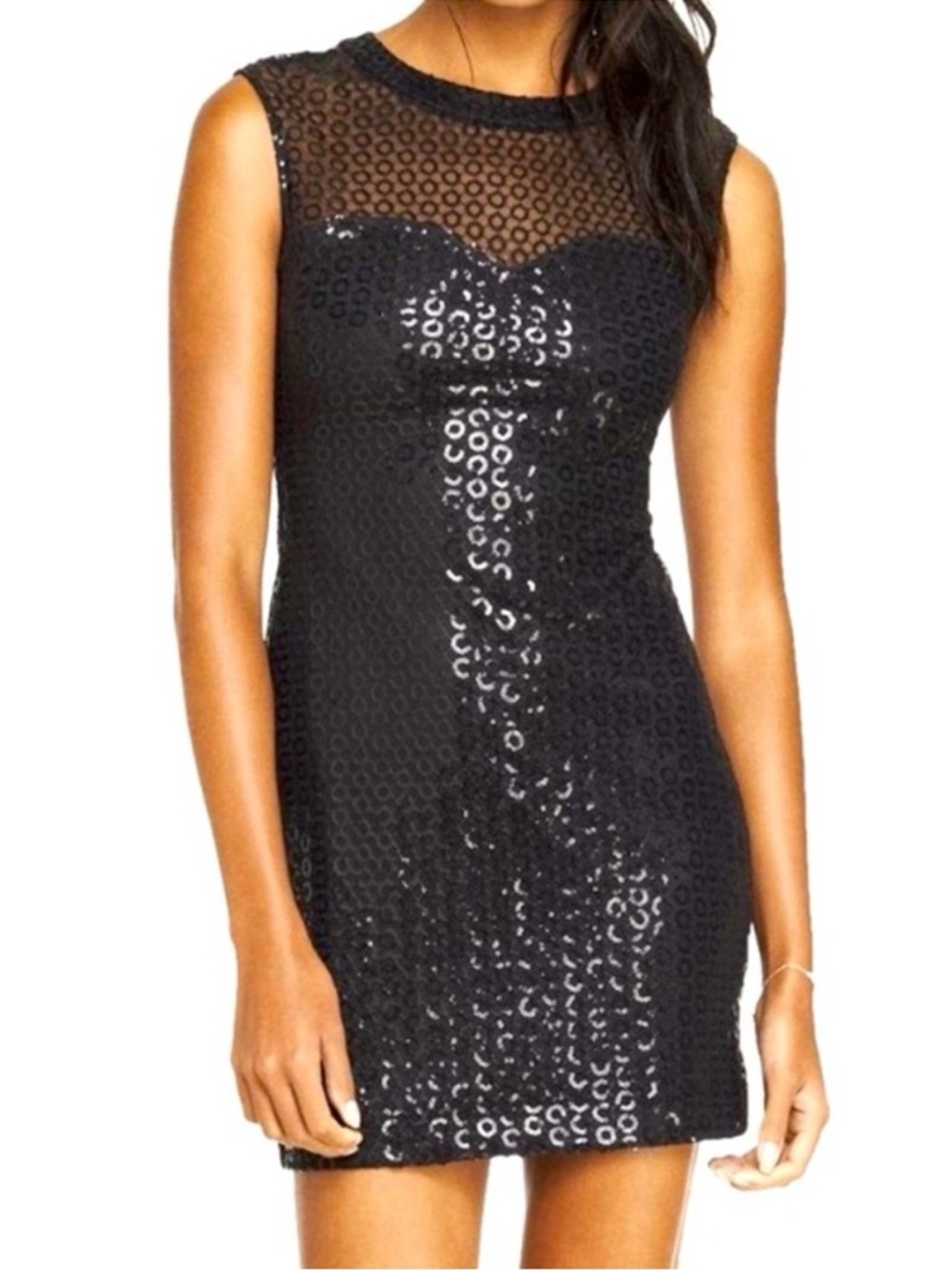 Express Black Sheer Mesh Sequin Party Cocktail Mini Dress Size S #2503